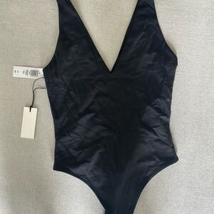 Sleek Black V-Neck Bodysuit